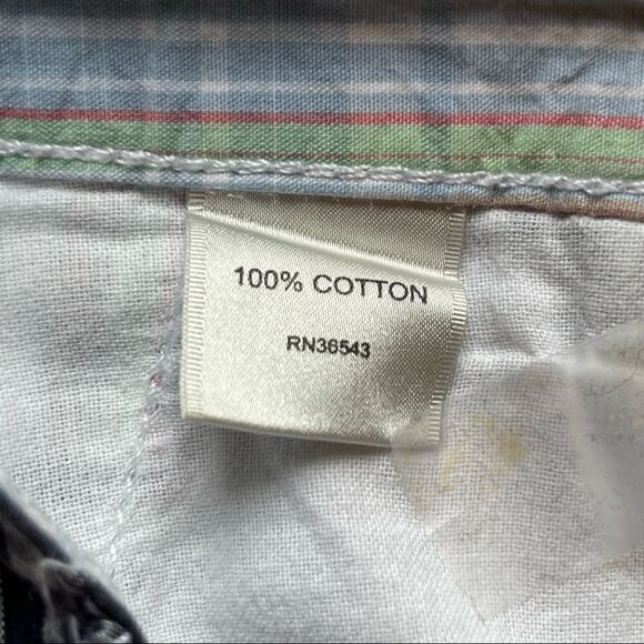 Van Heusen plaid cotton shorts Size 10 blue, white and green 5 pockets - Picture 5 of 8